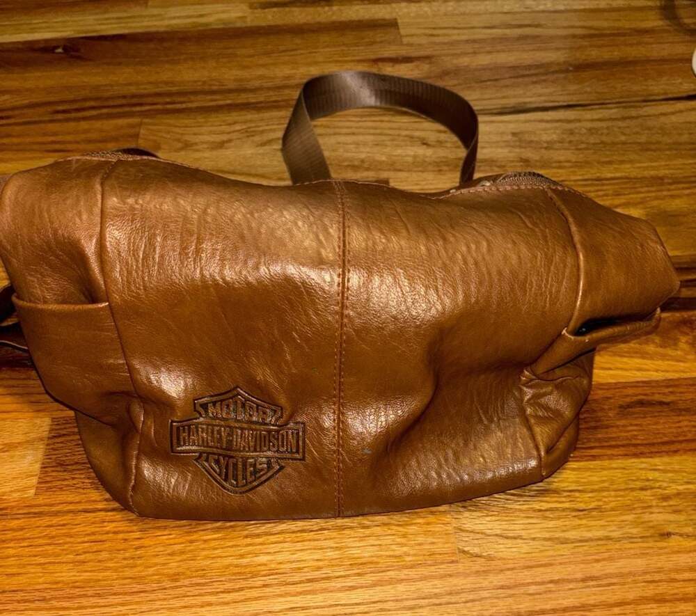 Harley-Davidson Brown Faux Leather Mini Backpack Purse with Zipper Detail - Picture 3 of 4